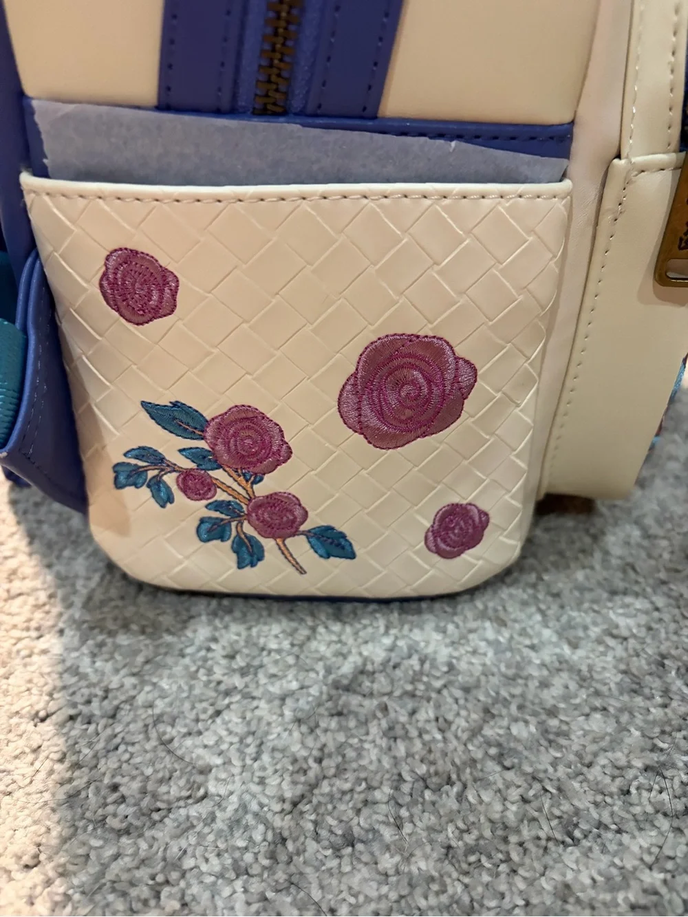 Loungefly Cream Mini Backpack with Pink & Blue Floral Accents